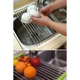 Mikasso ® Evye Üstü Katlanır Nihale Paslanmaz Çelik Sebze Meyve Bulaşık Kurutma Süzgeci 37X 23 cm Plastik