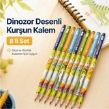 Mikasso Faber-Castell 8'li Dinozor Desenli Kurşun Kalem Seti - 2b Yumuşak Yazım ve Sınav Kalemi - Erkek Çocu - Çok Renkli