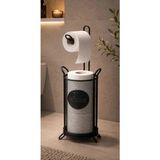 Mikasso Fileli Ayaklı Siyah Tuvalet Kağıdı Düzenleyici Standı, Yedekli Banyo Wc Askısı Metal Siyah - Çok Renkli