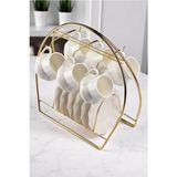 Mikasso Fincan Askılığı Standı, 6'lı Kahve Fincan Askılığı Stand, Gold Fincanlık Metal Sarı Tr