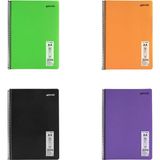 Mikasso Flex Neon A4 Defter 96 Yaprak Çizgili Defter 4 Adet Sert Spiralli Kareli Orta Boy Çok Renkli Okul De