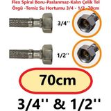 Mikasso Flex Spiral Boru -Paslanmaz -Kalın -Çelik Tel Örgü -Temiz Su Hortumu 3/4 - 1/2 -70CM