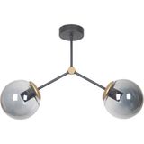 Mikasso Focus Modern Tasarım Salon - Mutfak - Cafe - Hol - Yatak Odası Siyah Gold Renk Füme Camlı 2 Li Avize - Çok Renkli
