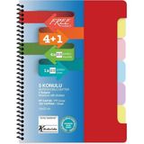 Mikasso Free Subject 18,5*25CM 4+1 X25=125 Yaprak Ayraçlı Defter 4 Kareli 1 Çizgili Sert Spiralli Kareli 120 - Çok Renkli