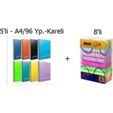 Mikasso Fresco (5'li Paket) A4 96 Yaprak 5 Kareli Plastik Kapak Defter + Silgi Pastel Silgi 8'li Sert Spiral - Çok Renkli