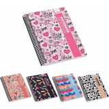 Mikasso Funny Spiralli Sert Kapak 17X24 120YP. Kareli Defter Karton Belirtilmemiş Orta Boy Beyaz Okul Defter - Çok Renkli
