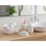 Mikasso Geometrik Tasarımlı 4’lü Banyo Seti Sabunluk Diş Fırçalık, Sıvı Sabunluk Sepetlik Plastik Beyaz - Çok Renkli