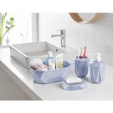 Mikasso Geometrik Tasarımlı 4’lü Banyo Seti Sabunluk Diş Fırçalık, Sıvı Sabunluk Sepetlik Plastik Mavi - Çok Renkli