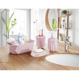 Mikasso Geometrik Tasarımlı 4’lü Banyo Seti Sabunluk Diş Fırçalık, Sıvı Sabunluk Sepetlik Plastik Pembe - Çok Renkli