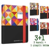 Mikasso Gıpta Pyramid Notes 17X24 cm Iplik Dikişli Sert Kapak 3+1(3 Kareli+1 Çizgili) 120 Yaprak Defter Sert - Çok Renkli