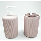 Mikasso GLB-STL41414 Plastik Sıvı Sabunluk ve Diş Fırçalık Set Renk Pudra Ahşap Altın - Çok Renkli
