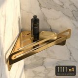 Mikasso Gold Köşe Duş Rafı – Şampuanlık 15X15 cm Parlak Gold Paslanmaz Çelik Banyo Rafı, 4 Vidalı Montaj Pas - Çok Renkli