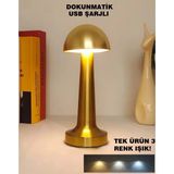 Mikasso Gold Masa Üstü Lamba Ledli Masa Lambası Şarjlı Mantar Gece Lambası LED Abajur Rose Renk Dokunmatik M - Çok Renkli
