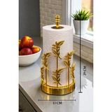 Mikasso Gold Metal Rulo Havlu Peçetelik Zeytin Dalı Figürlü Lüks Dekoratif Dikey Masaüstü Peçetelik Sarı Met - Çok Renkli