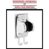 Mikasso Gri Duş Mafsalı Yapışkanlı Askılı Lif Havlu Asma Duş Başlığı Tutacağı Banyo Duşakabin Gümüş
