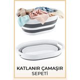 Mikasso Gri Katlanabilir Silikon Çamaşır Sepeti Plastik Beyaz 45 x 40