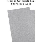 Mikasso Gümüş Gri Silver Simli Eva 50X70 cm 2 Adet Simli Eva Süngeri Okul Kreş Anasınıfı Elişi Etkinlikleri - Çok Renkli