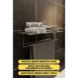 Mikasso Gümüş Kendinden Yapışkanlı Banyo Havluluk Raf – Montaj Gerektirmez, Paslanmaz & Şık Gri - Çok Renkli