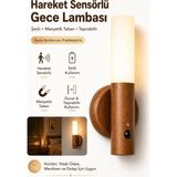 Mikasso Hareket Sensörlü Şarjlı Gece Lambası Duvar Aplik LED Işık Manyetik Tabanlı Taşınabilir Lamba Ahşap K - Çok Renkli