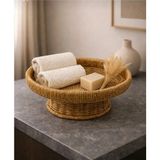 Mikasso Hasır Rattan Ayaklı Meyvelik Sepet Bol Kase Çok Amaçlı 10*24CM Sunum Dekor Bambu Bej - Çok Renkli