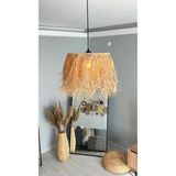 Mikasso Hasır Saçaklı Rafya Avize - El Yapımı Sık Örme Bohem Avize - Balkon Salon Avizesi (Siyah Duy) Hasır - Çok Renkli