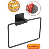 Mikasso Havluluk Bornoz Askısı Tutacağı Yapışkanlı Banyo Asacağı Asma Aparatı Metal Siyah Askılık Askılığı.