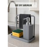 Mikasso Havluluklu Sıvı Sabunluk & Havlu Asma Aparatlı Sıvı Sabunluk Gri 400 ml Ahşap Altın - Çok Renkli