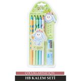 Mikasso Hb Ahşap Kalem Silgi ve Kalemtraş Seti ile Çocuk Kalemi (Beşli Kutu) Yeşil - Çok Renkli