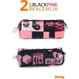 Mikasso Iki Adet Blackpink K-Pop Desenli Kalemlik Fermuarlı Makyaj Çantası Tekstil Pembe - Çok Renkli