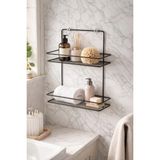 Mikasso Iki Katlı Güçlü Yapışkanlı Siyah Dikdörtgen Banyo Rafı Metal Siyah - Çok Renkli