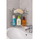 Mikasso Iki Katlı Paslanmaz Metal Banyo Üçgen Köşelik Raf -Lavabo Duş Organizer Metal Gri - Çok Renkli