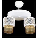 Mikasso Ikili Bal Cam Kafes Model Modern Plafonyer Avize Metal 2 E27 Beyaz Salon / Oturma Odası - Çok Renkli
