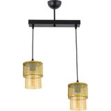 Mikasso Ikili Bal Cam Kafes Model Modern Sarkıt Avize Metal 2 E27 Altın - Çok Renkli