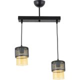 Mikasso Ikili Bal Cam Kafes Model Modern Sarkıt Avize Metal 2 E27 Siyah - Çok Renkli