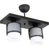 Mikasso Ikili Beyaz Cam Kafes Model Modern Plafonyer Avize Metal 2 E27 Siyah - Çok Renkli