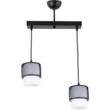 Mikasso Ikili Beyaz Cam Kafes Model Modern Sarkıt Avize Metal 2 E27 Siyah Salon / Oturma Odası - Çok Renkli