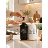 Mikasso Ikili Set Bambu Detaylı Modern Görünümlü Cam Sabunluk & Deterjanlık Cam Beyaz - Çok Renkli