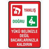 Mikasso Iş Güvenliği Uyarı Levhası 24X34 Cm. (Yükü Belinizle Değil Bacaklarınızla Kaldırın) (İG034)