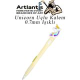 Mikasso Işıklı Unicorn Uçlu Kalem 0.7 1 Adet Unicorn Başlıklı Versatil Kalem Süslü Silikonlu Hediyelik Kalem - Çok Renkli