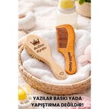 Mikasso Isme Özel %100 Gerçek Keçi Kılı Doğal Yumuşacık Bebek Saç Fırçası ve Doğal Ahşap Tarak Seti Kahveren - Çok Renkli