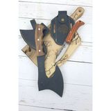 Mikasso Isme Özel 2'li Katlanır Kamp Çakı Outdoor Balta Deri Kılıflı Set - Çok Renkli