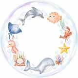 Mikasso Isme Özel Deniz Canlıları Tema Yuvarlak Bebek Kuşe Sticker/ Etiket 4 cm 100 Adet - Çok Renkli
