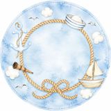 Mikasso Isme Özel Denizci Tema Mavi Yuvarlak Bebek Kuşe Sticker/ Etiket 4 cm 70 Adet - Çok Renkli