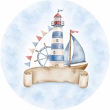 Mikasso Isme Özel Denizci Tema Yuvarlak Bebek Kuşe Sticker/ Etiket 4 cm 100 Adet - Çok Renkli