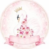Mikasso Isme Özel Kuğu Tema Pembe Yuvarlak Bebek Kuşe Sticker/ Etiket 4 cm 100 Adet - Çok Renkli