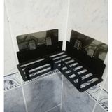 Mikasso Ister Kendinden Yapışkanlı Ister Vidalı Banyo Köşe Rafı Şampuanlık Mat Siyah Metal Siyah - Çok Renkli