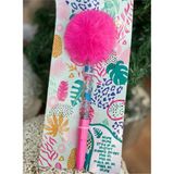 Mikasso Ithal Lüks Büyük Peluş Tüylü Ponponlu Sulu Hareketli Simli Jel Kapaklı Kalem Pon Pon - Çok Renkli