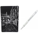 Mikasso Kapak Desenli Siyah Defter Siyah Yapraklı Defter - Siyah Sayfalı Defter Beyaz Jel Kalem Side Karton - Çok Renkli