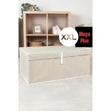 Mikasso Kapaklı Kutu Hurç Mega Plus 70X40X30 cm 60 x 40 Kumaş Bej Tr