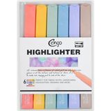 Mikasso Kare Tipi Highlighter Fosforlu Kalem Retro Renkler 6lı Set CGO703 Çok Renkli